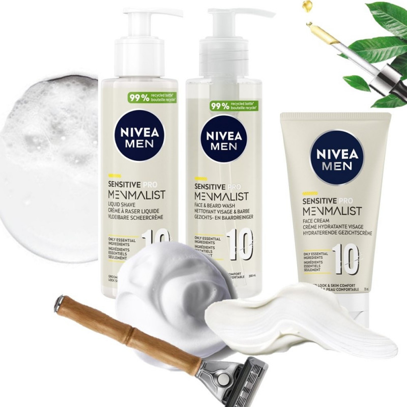 Pack de 2 - Crème hydratante visage homme NIVEA MEN peaux sensibles de 10 ingrédients seulement Sensitive Pro Menmalist 75ml