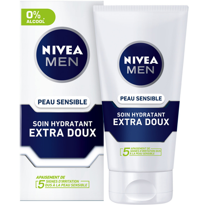 Pack de 2 - Soin visage hydratant 24H extra doux homme NIVEA MEN 0% Alcool Camomille Peau Sensible 75ml