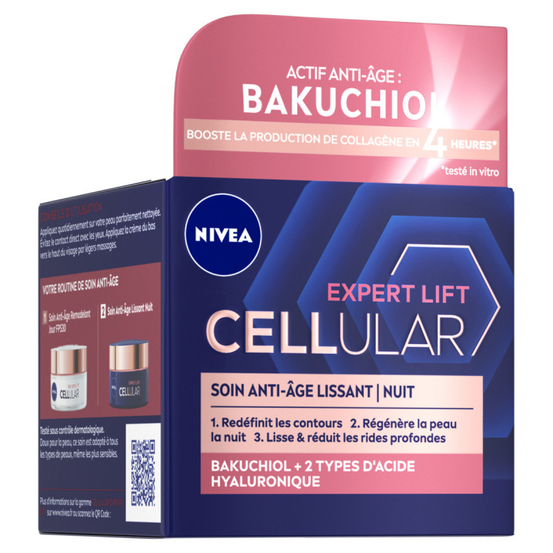 Pack de 2 - Crème anti-rides nuit NIVEA Elasticité Acide Hyaluronique Hyaluron Cellular Filler 50ml