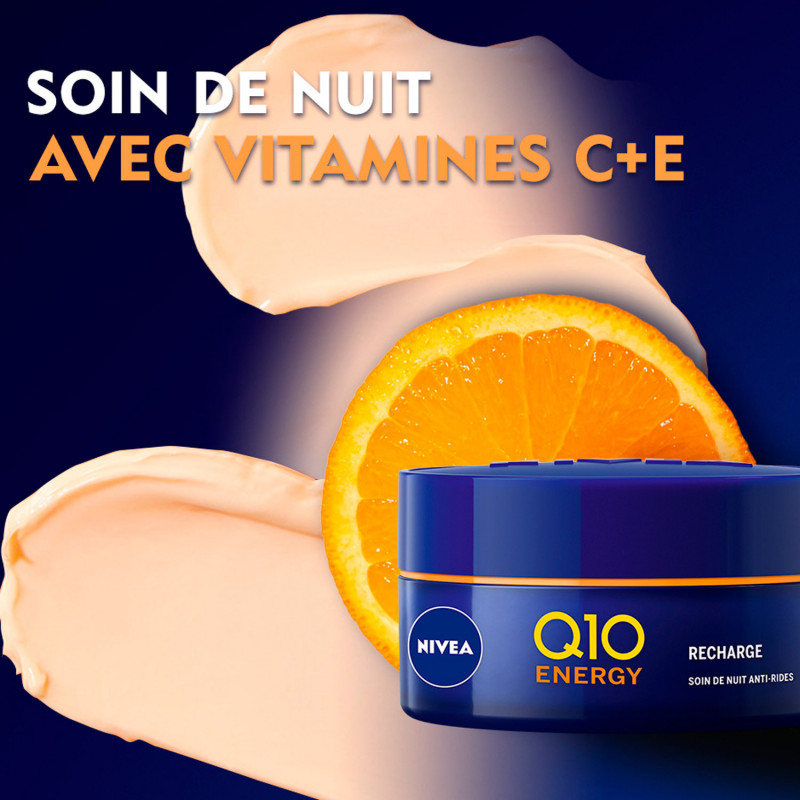Pack de 2 - Soin de Nuit Anti-Rides NIVEA au Q10 naturel et Vitamines C et E Q10 Energy 50ml