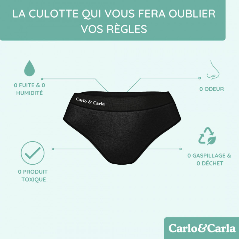 Culotte menstruelle T42 convenant aussi aux fuites légères - noire - taille 42