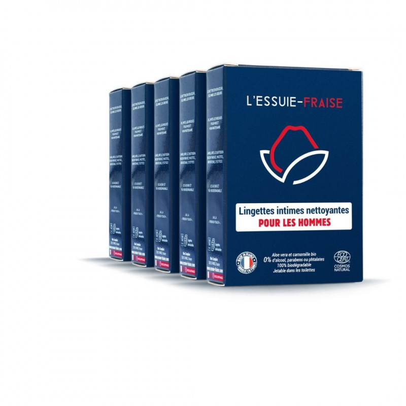 L'Essuie-Fraise - Lingette hygiène masculine bio, biodégradable, jetable toilettes - Lot de 5x7 ling