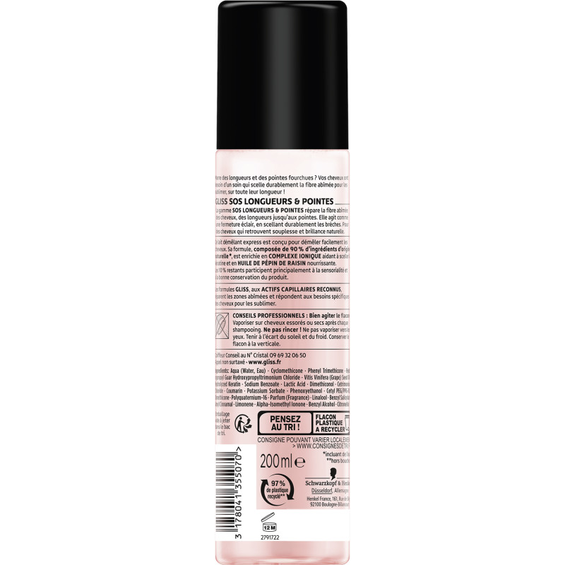 Gliss - Lait Démêlant Express Sos Longueurs & Pointes  - 200 Ml