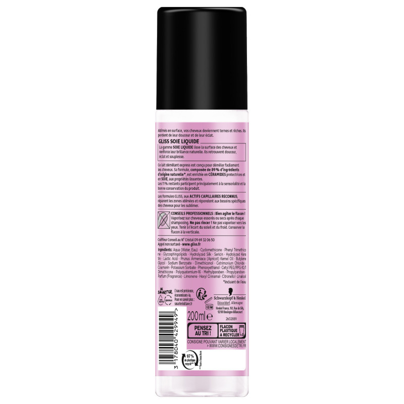 Pack de 6 - Gliss - Lait Démêlant Express Soie Liquide  - 200 Ml