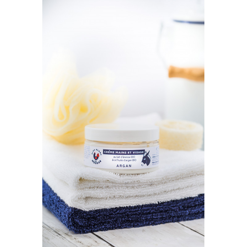 Bleu Blanc Mousse - Crème mains et visage au lait d'ânesse bio et a l'huile d'argan bio 100 ml