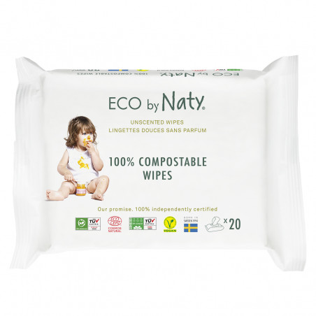 20 Lingettes Bébé compostables Pack voyage