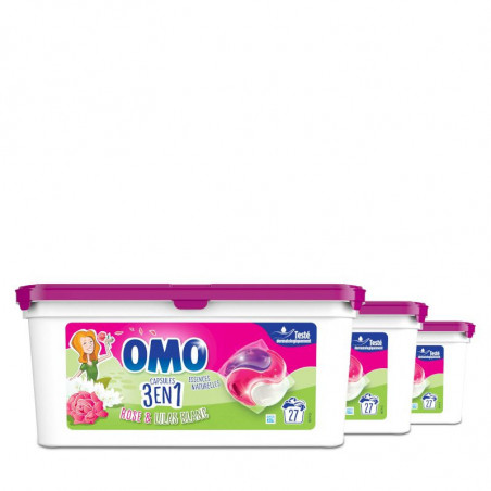 Omo Lessive Capsules 3en1 Rose & Lilas Blanc 27 dosettes