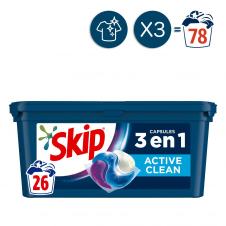 Skip Lessive Capsules Ultimate Active Clean 26 Dosettes