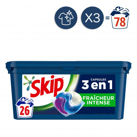 Skip Lessive Capsules Ultimate Power Fraicheur Intense 26 Dosettes