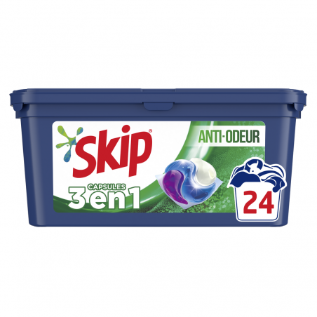 SKIP Lessive Capsules 3 en 1 Anti-odeur 24 Lavages