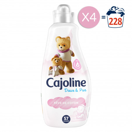 4x57 lavages - Adoucissants Concentrés Cajoline Rêve de Coton Fraîcheur Longue Durée (228 lavages)
