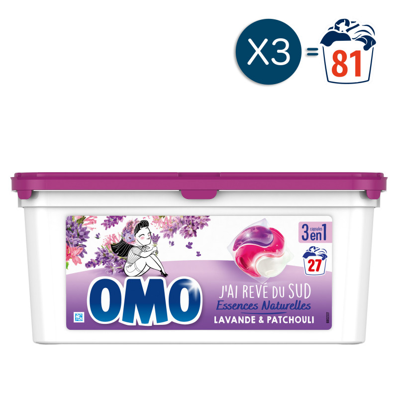 3x27 Capsules Lessive 3en1 Omo Lavande et Patchouli  (81 capsules)