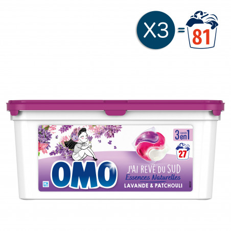 3x27 Capsules Lessive 3en1 Omo Lavande et Patchouli  (81 capsules)