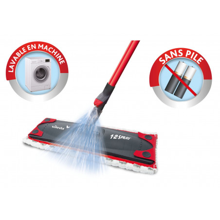 Vileda - 12Spray le balai vaporisateur idéal pour un nettoyage rapide des petites surfaces