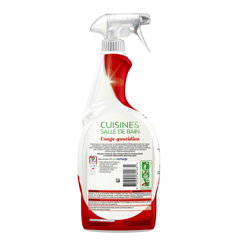 5x750ml Sprays Nettoyants Cif Cuisine et Salle de Bain 5 en 1 (Lot de 5x750ml)