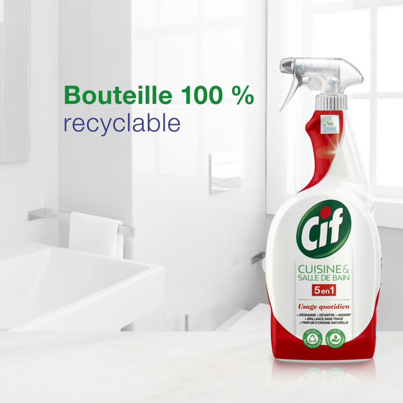 5x750ml Sprays Nettoyants Cif Cuisine et Salle de Bain 5 en 1 (Lot de 5x750ml)