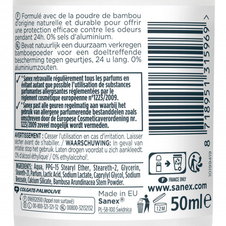 Pack de 6 - Déodorant naturel Sanex Natur Protect Pure & Fresh  Bambou bille - 50ml