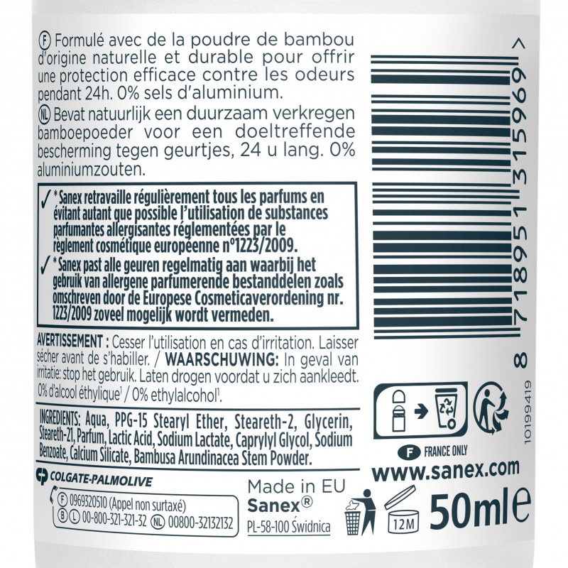 Déodorant naturel Sanex Natur Protect Pure & Fresh  Bambou bille - 50ml