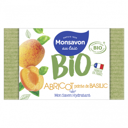 Monsavon Bio Savon Pain de Toilette Hydratant Abricot Pointe de Basilic Cosmebio x1