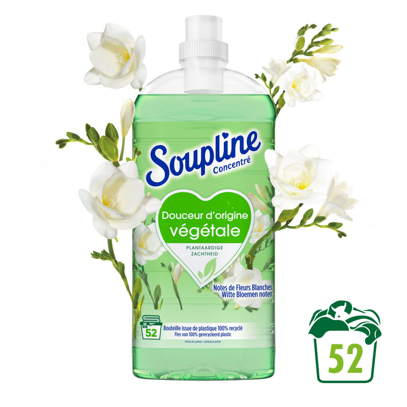 Adoucissant concentré Soupline Douceur végétale Notes de Fleurs blanches 52 lavages - 1,3L