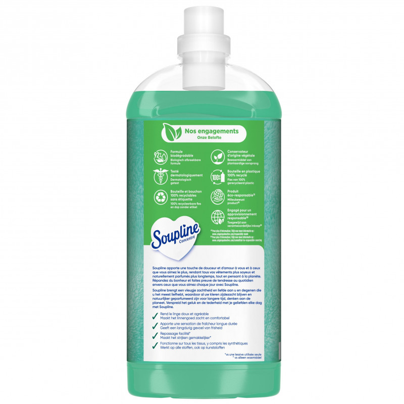 Adoucissant concentré Soupline Aloe Vera 56 lavages 100% recyclé - 1,3L