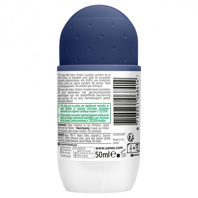 Pack de 6 - Sanex Déodorant Homme Men Natur Protect Invisible bille - 50ml
