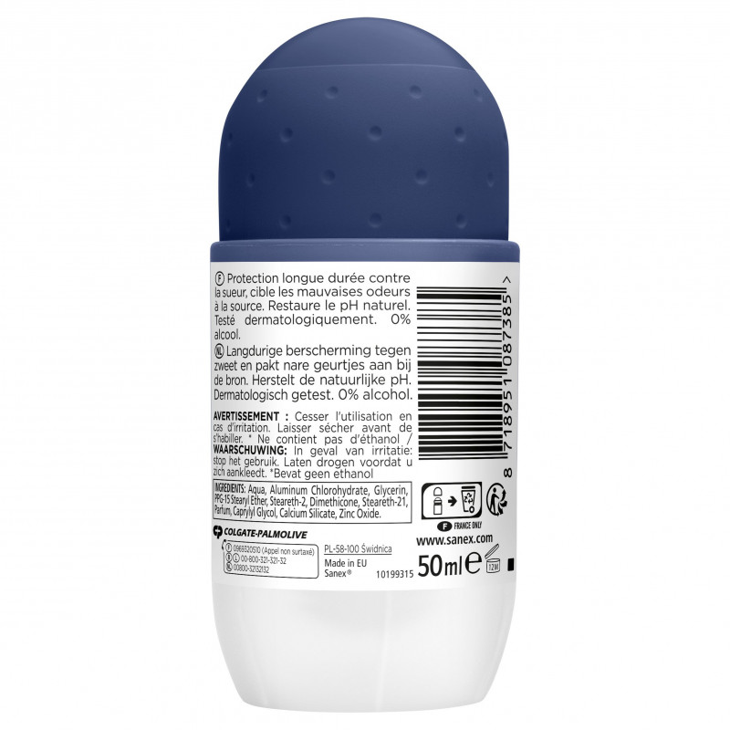 Pack de 6 - Sanex Déodorant Anti-transpirant Homme Men Dermo 48h bille - 50ml