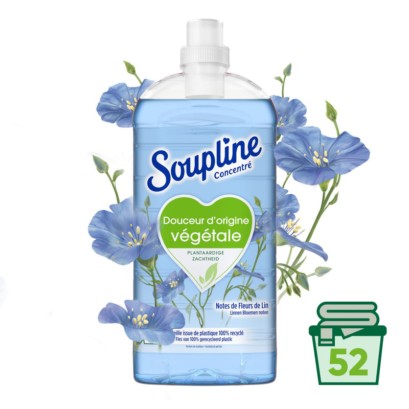 Pack de 12 - Adoucissant Soupline Douceur végétale  Notes de Fleurs de Lin 52 lavages - 1,3L