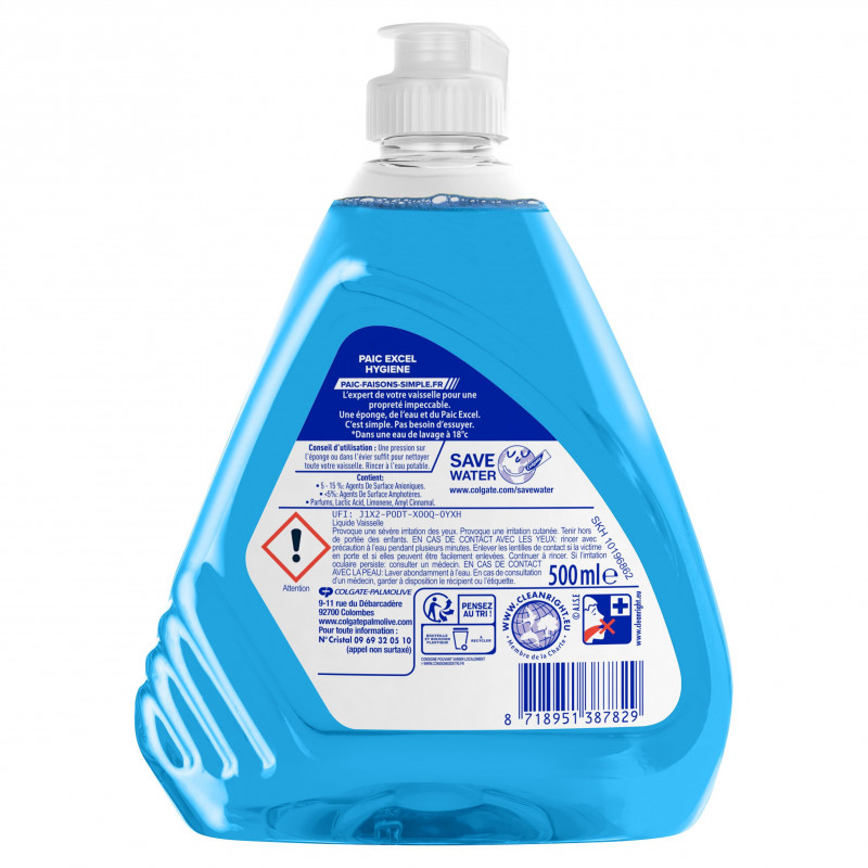 Liquide Vaisselle Paic Excel Actif à froid Hygiène - 500ml