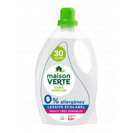 Maison Verte - Pack de 5 Lessive 0% Hypoallergénique Peaux très Sensibles 1,8L 30 lavages
