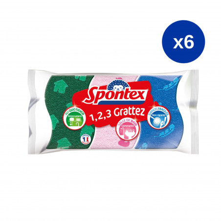 Pack de 6 - Spontex - 3 Eponges 1,2,3 Grattez