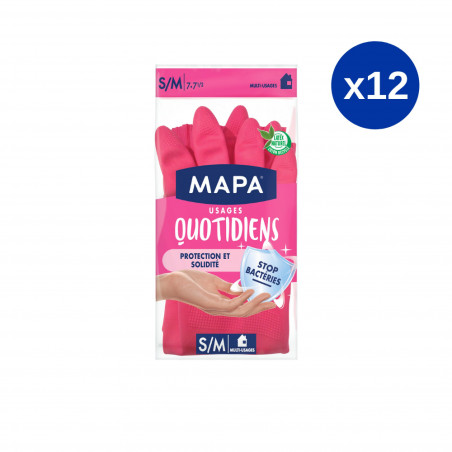 Pack de 12 - Mapa - 1 paire de gants de ménage Usages Quotidiens - T.S/M