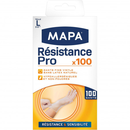 Mapa - 1 boite de 100 gants jetables Résistance Pro - T.L Mapa - 1 boite de 100 gants jetables Résistance Pro - T.L