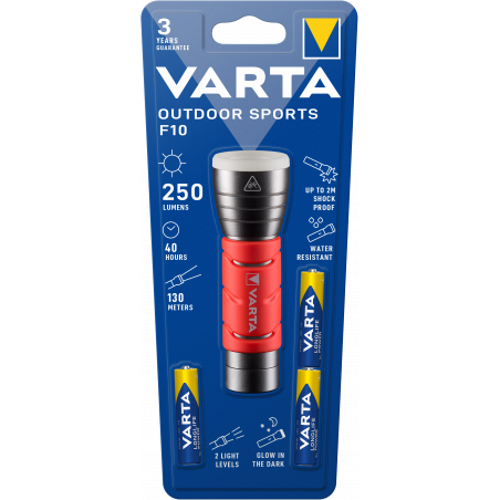Varta - Torche LED Outdoor sport ROUGE + 3 piles AAA