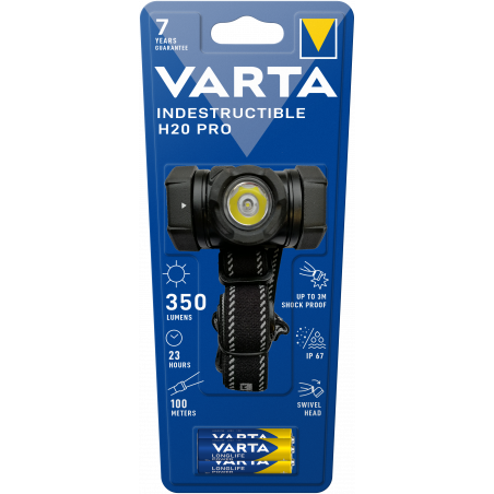 Varta - Lampe frontale INDESTRUCTIBLE PRO LED H20 + 3 piles AAA