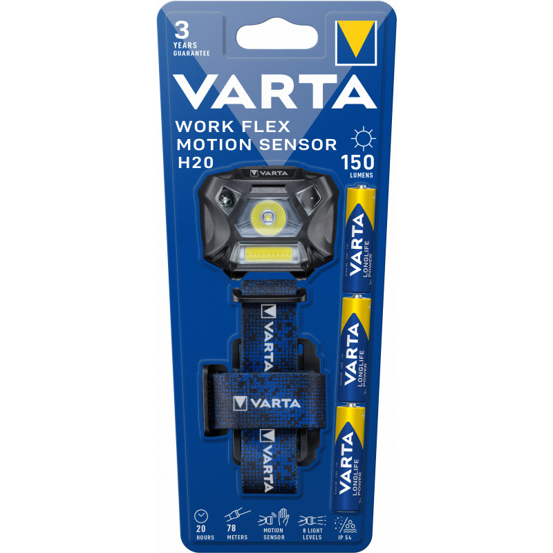 Varta - Lampe Frontale Workflex Motion Sensor H20 + 3 piles AAA incluses