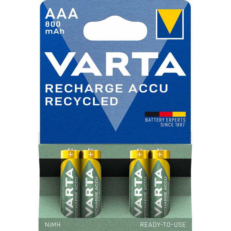 Varta - Piles Rechargeable Accu RECYCLED AAA 800 mAh Blister de 4 (pré-chargées)