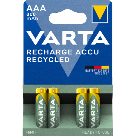 Varta - Piles Rechargeable Accu RECYCLED AAA 800 mAh Blister de 4 (pré-chargées)