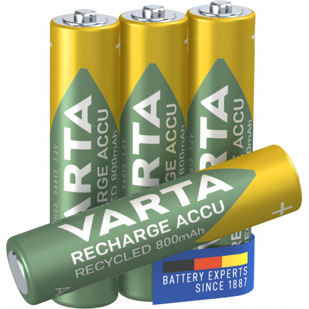Varta - Piles Rechargeable Accu RECYCLED AAA 800 mAh Blister de 4 (pré-chargées)