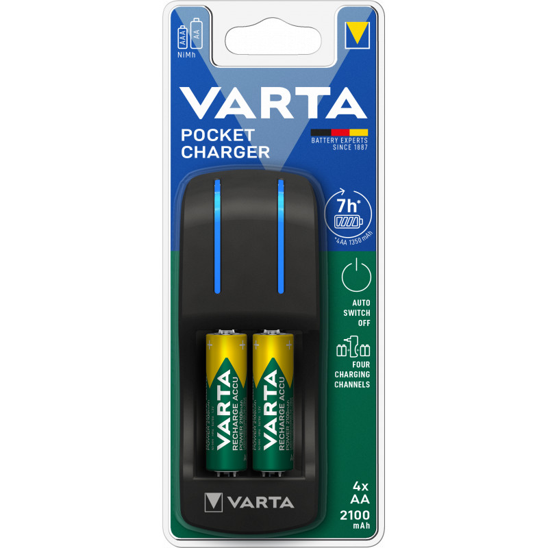 Varta - Pocket Chargeur + 4 piles rechargeables AA 1600 mAh