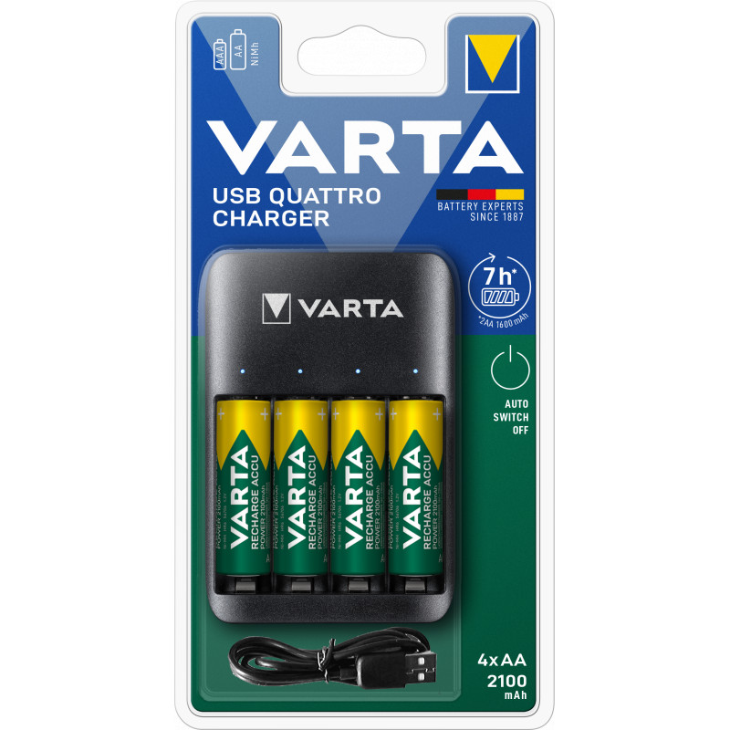 Varta - Chargeur Value Quattro pour 1 à 4 batteries AA ou AAA - inclus 4 Accus 2100 mAh pré-chargés 