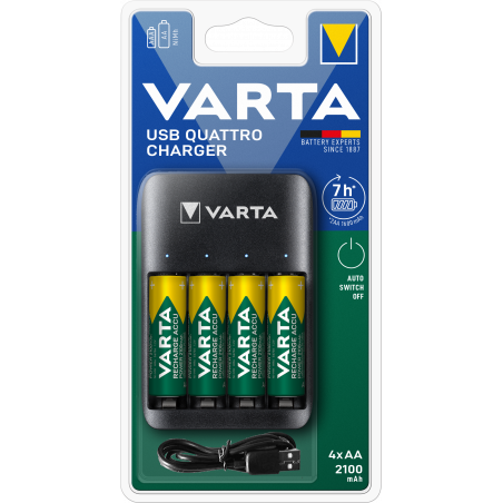 Varta - Chargeur Value Quattro pour 1 à 4 batteries AA ou AAA - inclus 4 Accus 2100 mAh pré-chargés