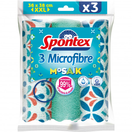Spontex - 3 Lavettes Microfibre Mosaik
