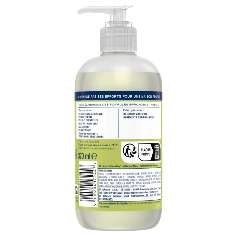 MRS MEYER'S - Pack de 3 CLEAN DAY SAVON MAINS PARFUM VERVEINE CITRONNEE 370 ML