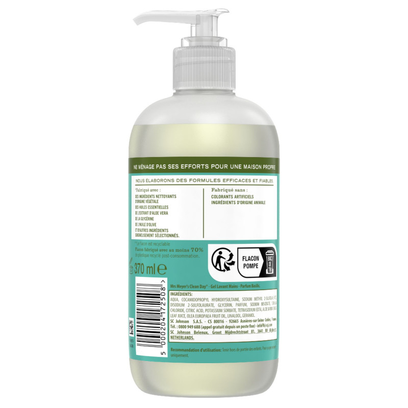 MRS MEYER'S - PACK DE 3 CLEAN DAY SAVON MAINS PARFUM BASILIC 370 ML