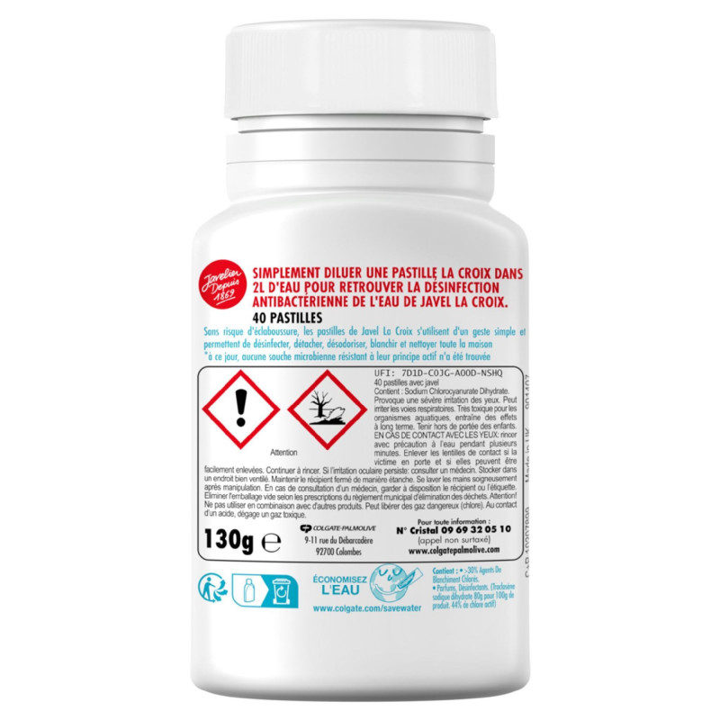 Javel en Pastilles La Croix 5 en 1 Désinfectant Fraîcheur Mentholée - Boite de 40 pastilles