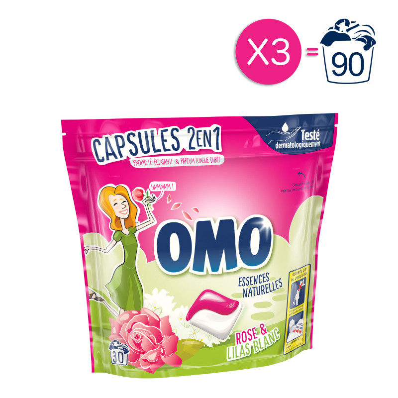 Omo Lessive Capsules 3en1 Rose & Lilas Blanc 27 lavages - 572 g