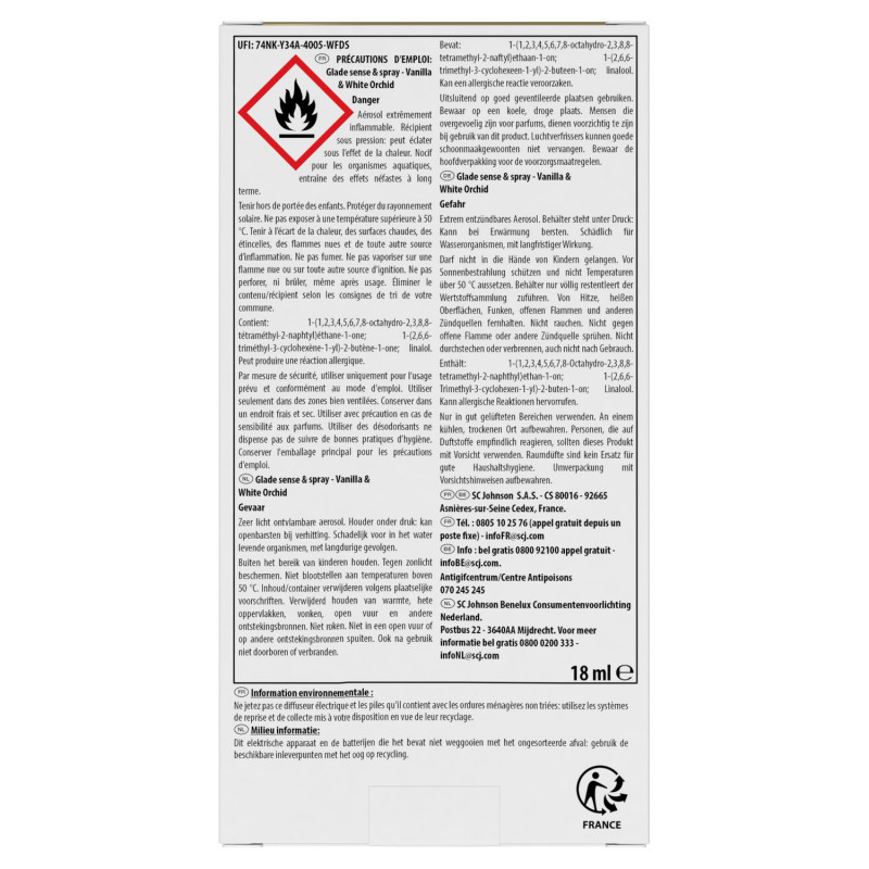 GLADE ELEGANCE SENSE & SPRAY DIFFUSEUR VANILLA & WHITE ORCHID
