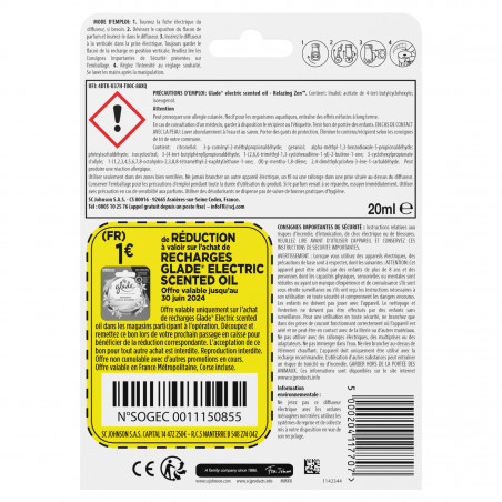 GLADE - PACK DE 2 ELECTRIC SCENTED OIL DIFFUSEUR RELAXING ZEN 1 DIFF + 1 RECH 20 ML