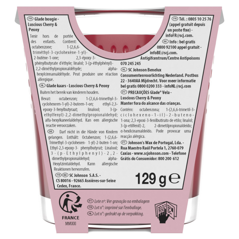 Glade® - PACK DE 3 Bougie Design Luscious Cherry & Peony